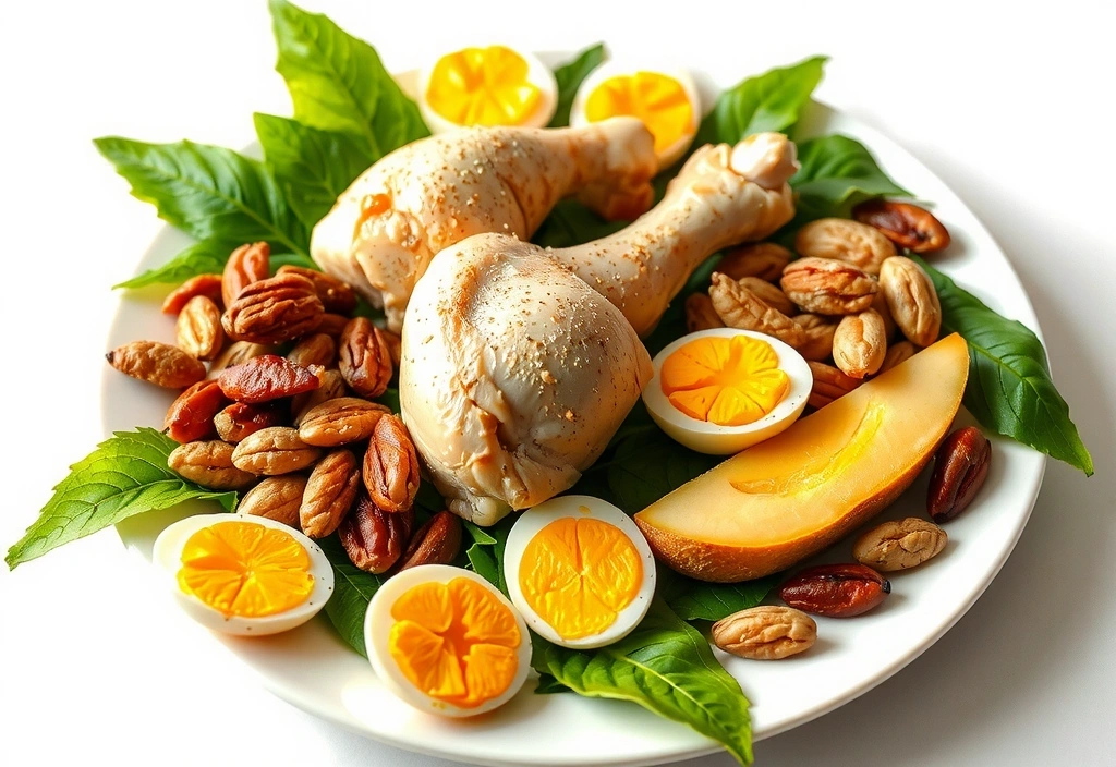 Ein Teller mit proteinreichen Lebensmitteln.