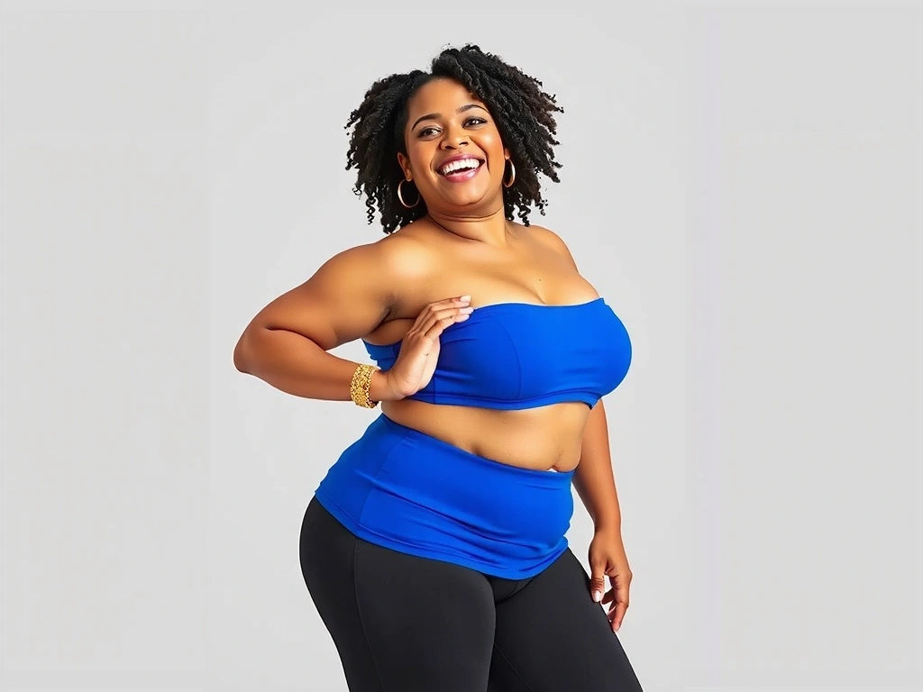 Eine lächelnde Frau, die sich in ihrer Haut wohlfühlt.