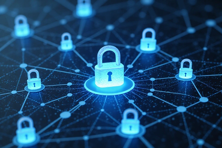 Μια εικόνα που συμβολίζει την ασφάλεια των δεδομένων με γραφήματα και κλειδαριές.